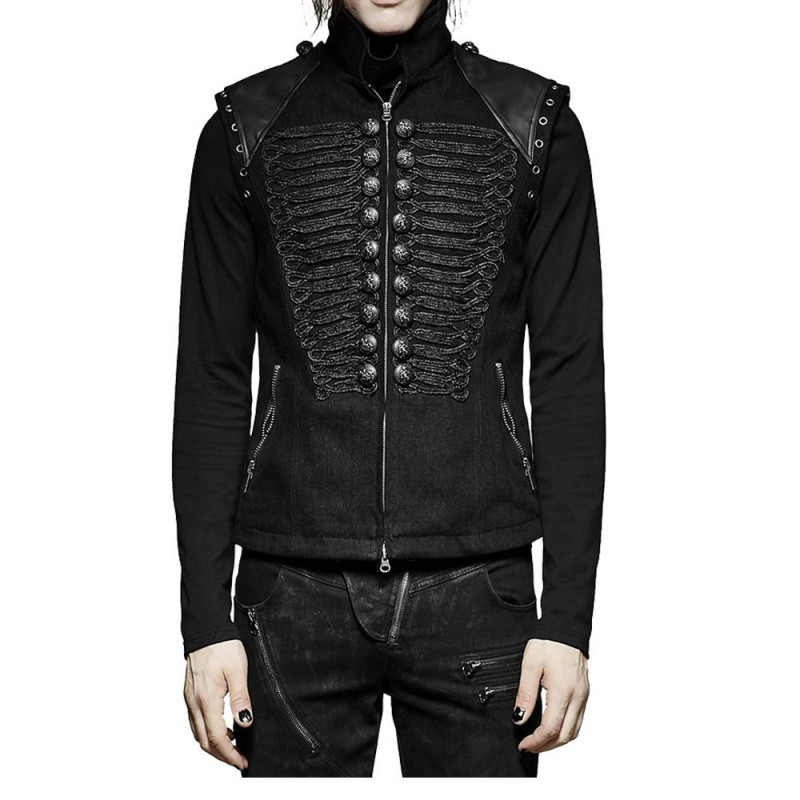 Men Sleeveless Military Jacket Gothic Black Military Style Vest 